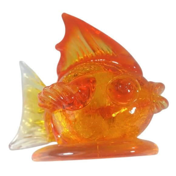 Demekin Lantern Blown Orange Crackle Glass Figurine Hollow Koi Gold Fish Vintage - Picture 9 of 12